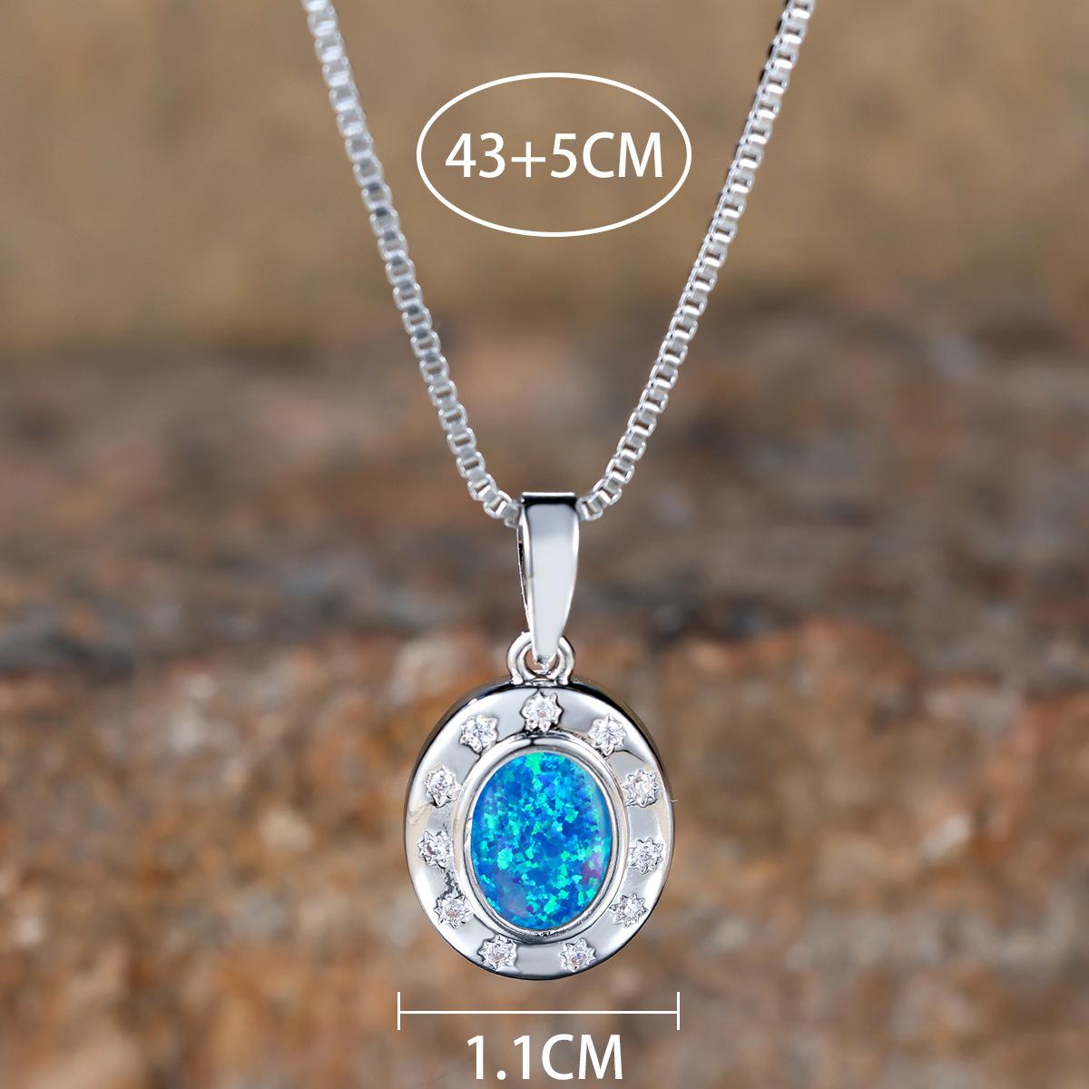 Wih White Gold Flower Oval Blue Necklace Clavicle Chain