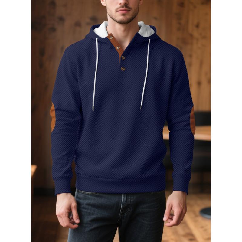 European American Autumn Winter New Style Men Solid Color Minimalist Jacquard Hooded Sweatshirt Loose Casual Outerwear