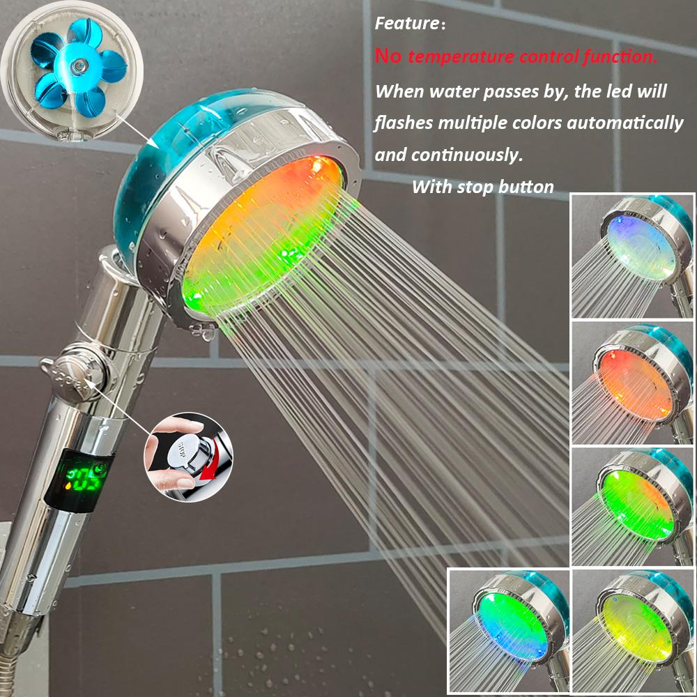 

High Pressure Led Shower Head One Key Stop Button Digital Display Screen Black Handheld Shower Temperature Sensor Shower Head