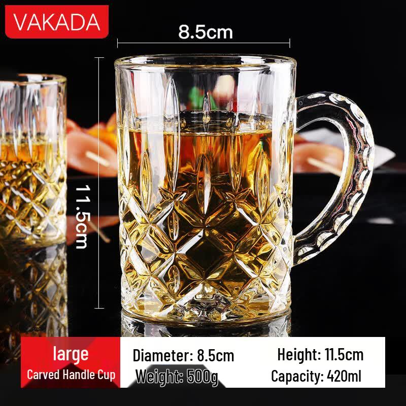 

VAKADA Large Capacity Carved Glass Mug with Handle