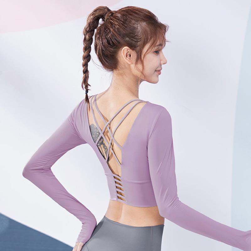 Women's Yoga Back Strap Bra Crop Top & Long Sleeve T-Shirt - Stretchy, Quick-Drying Fitness Wear