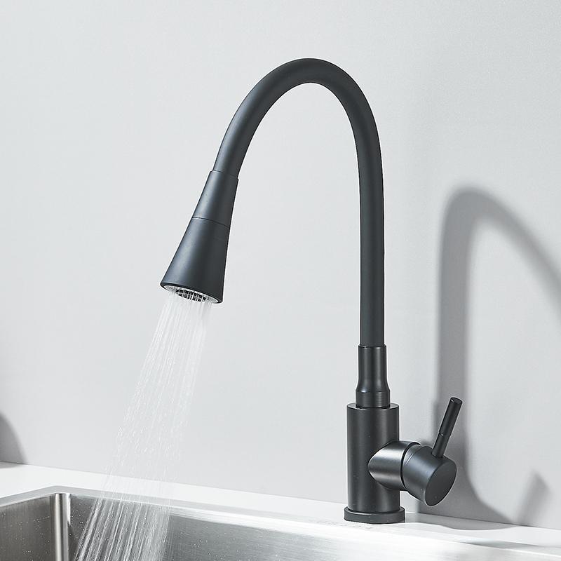 

360 Roterende Flexibele Keuken Wastafel Kraan Enkele Handgreep Gepolijst Chroom Zwart Koud En Warm Water Mengkraan матовий чорний колір