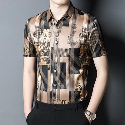Herren Kurzarm Businesshemd Herren Sommer Revershemd Mittleren Alters Locker Bedrucktes Oberteil