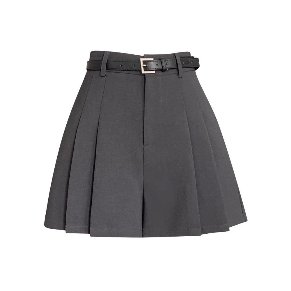 Women's High-Waisted Gray Pleated Shorts Skirt - Loose Wide-Leg Cargo Pants, Summer 2025 Collection