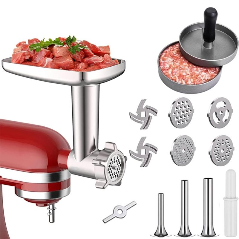 Multifunctional Food Processing Attachment Sausage Filling Tubes Grinding Plates Meat Grinder Attachment for Mixers