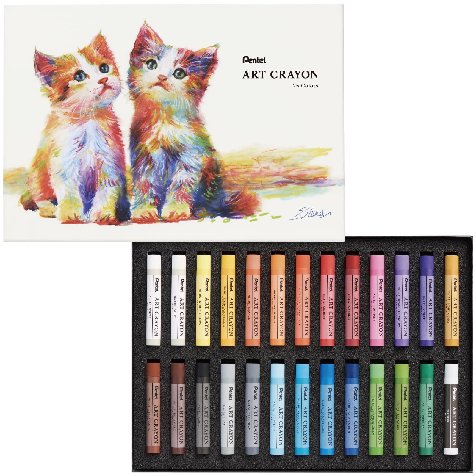 Pentel Art Crayons, 25-color set, includes 2 white crayons (PTAC-26)