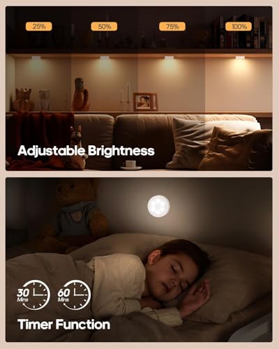 13 RGB Colors Rechargeable Puck Lights with Remote Wireless Under Cabinet Lighting with Dimmer Timer Magnetic Stick-On LED Tap Lights 6 Pack