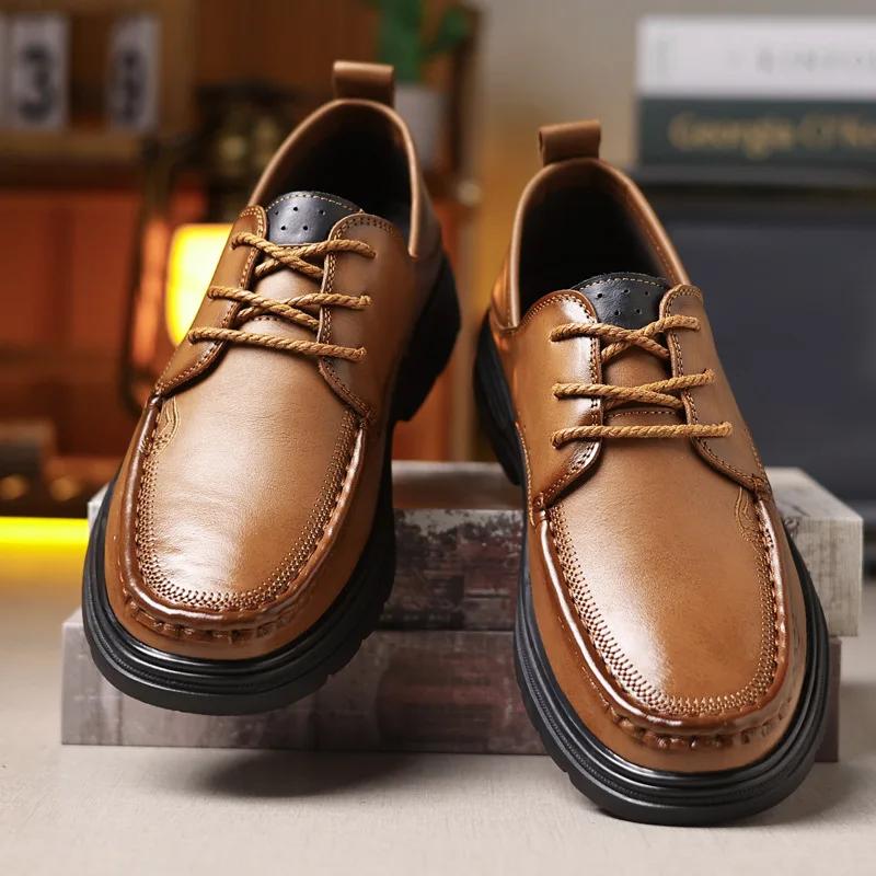 FashionNew Retro Breathable Male Loafers Spring Autumn New Designer Hand Sewing Soft Soled Fashion Casual Men's Leather Business Shoes