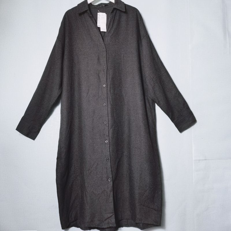 Export Export Tail Goods V Neck Kaihuai Long Shirt Dress Loose Leisure Artistic Long Shirt Height Dress Spring & Fall