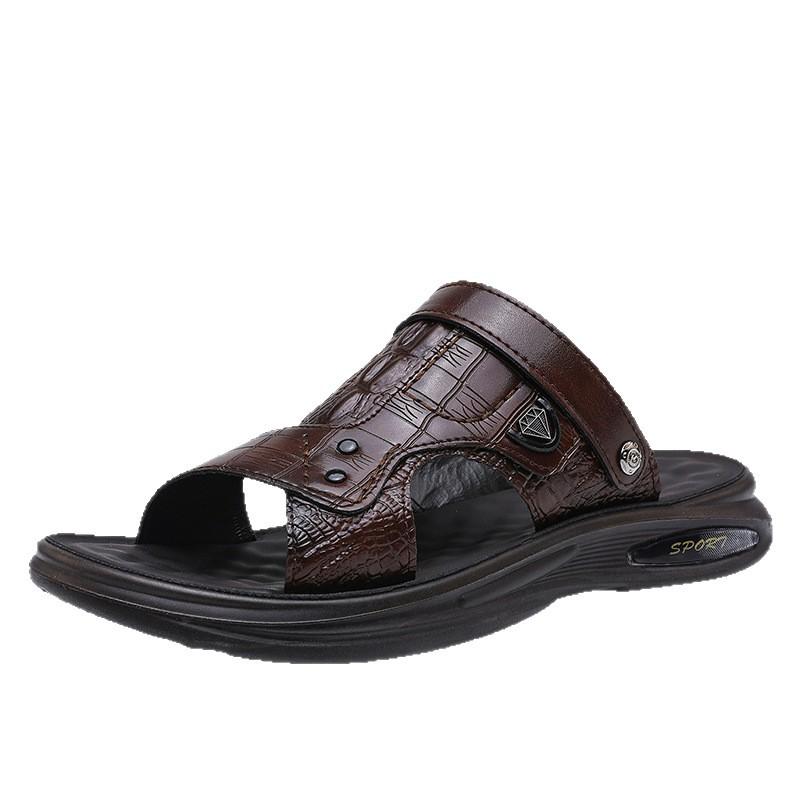 Slippers men's 2025 summer new open-toed leather slippers men's casual fashion wading beach cool slippers tide