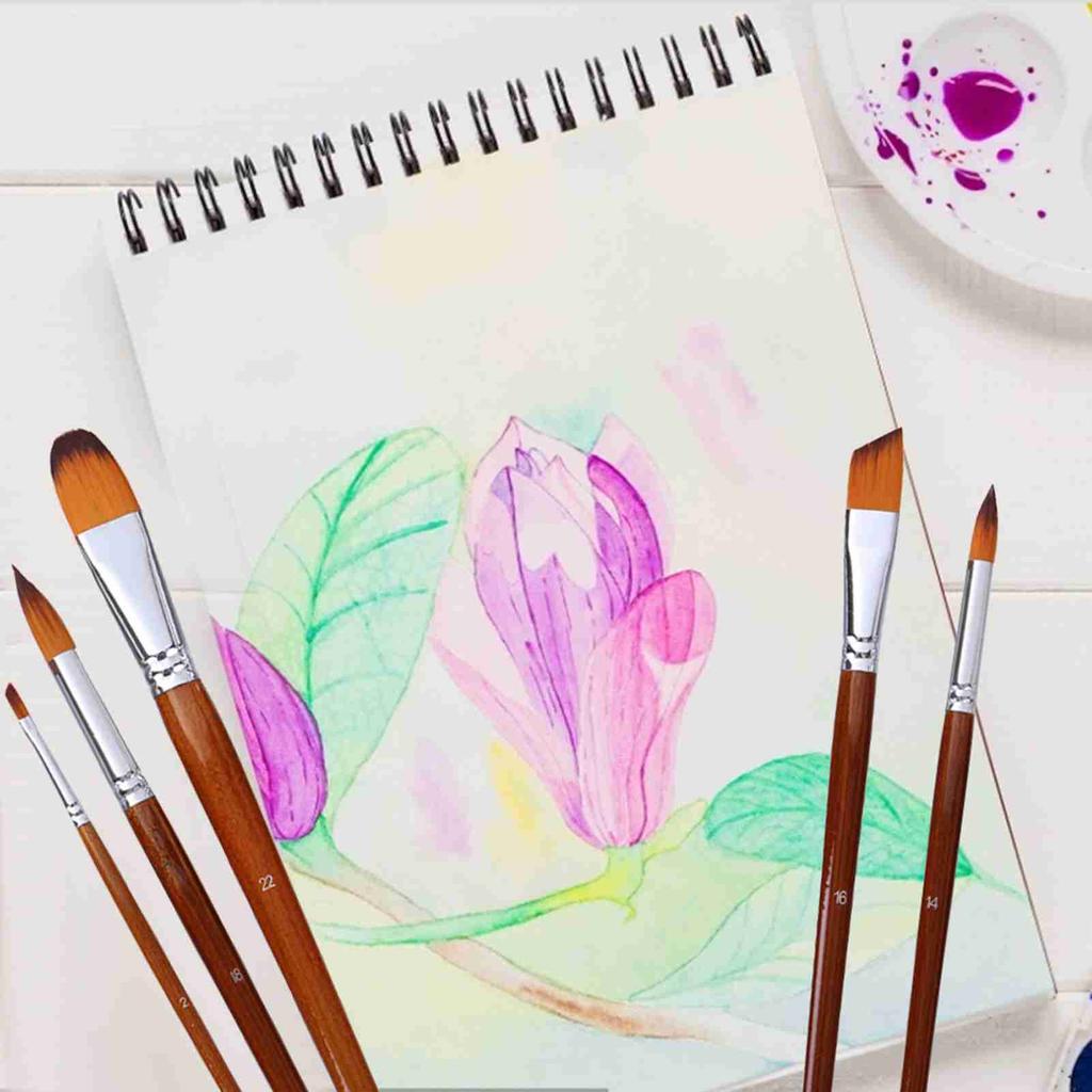 13pcs Professional Art Paint Brushes Set Long Wooden Handle Nylon Hair Paintbrush for Acrylic Oil Watercolor Gouache