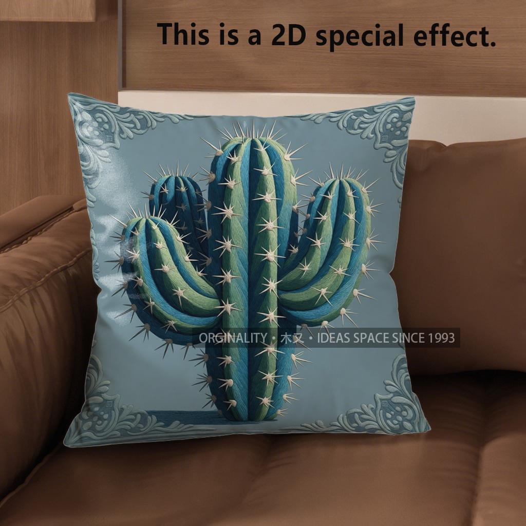

2D Vintage Cactus Print Square Throw Pillow Cases** Pattern Cushion Cover Suitable For Sofa Bedroom Car Pillow Cover 40x40cm