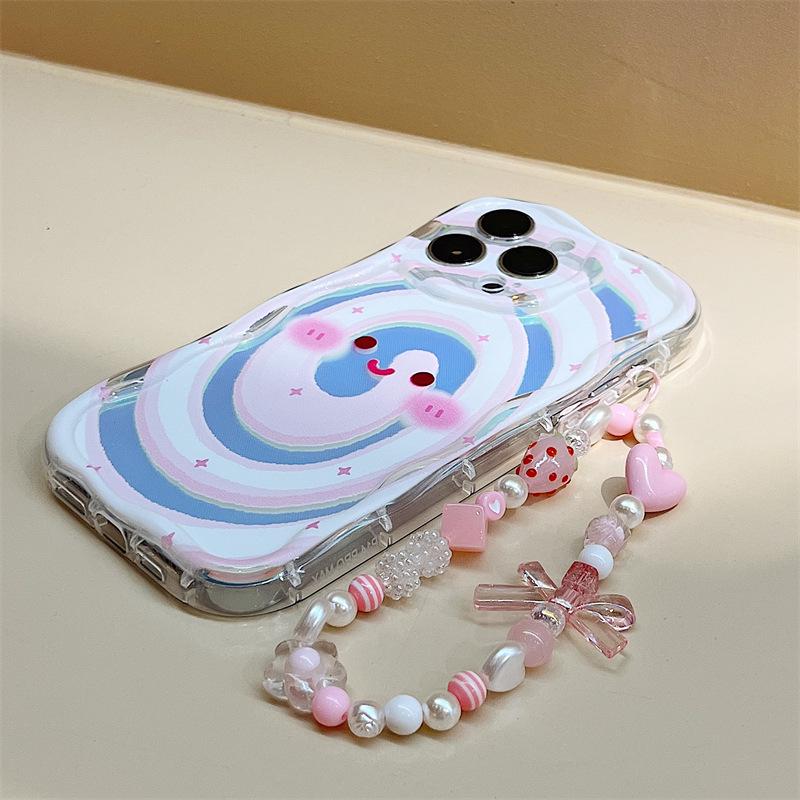 Zhitai Soft Shell iPhone Case: All-Inclusive Design with Cream Pattern, Bracelet for iPhone 14/15, Compatible with XS, 13, and 78.