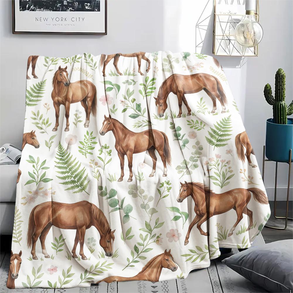 Frische Blumen Pferd Leopardenmuster Flanelldecke Hohe Qualität Bequem für Alle Jahreszeiten Heimdekoration Wärme und Komfort Perfekt für Weihnachtsgeschenke