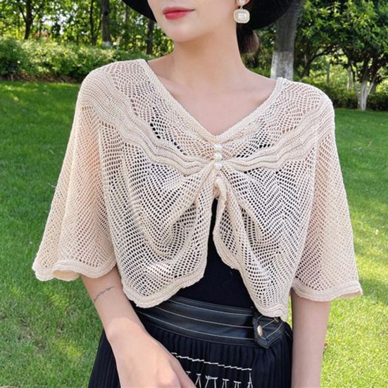 Sunscreen Cardigan Solid Color Half Sleeves Super Thin Shawl Coat Sun Protection Breathable Mesh Sundress Cover Tops Casual Wear Women Clothes