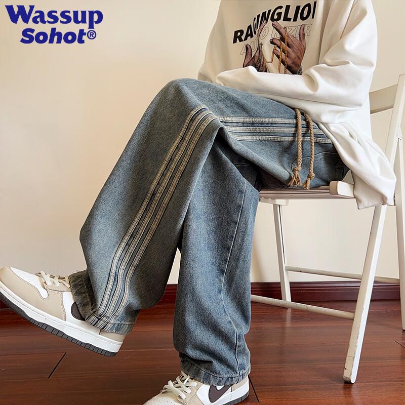 Wassup Sohot Men s American Loose Straight Leg Jeans M
