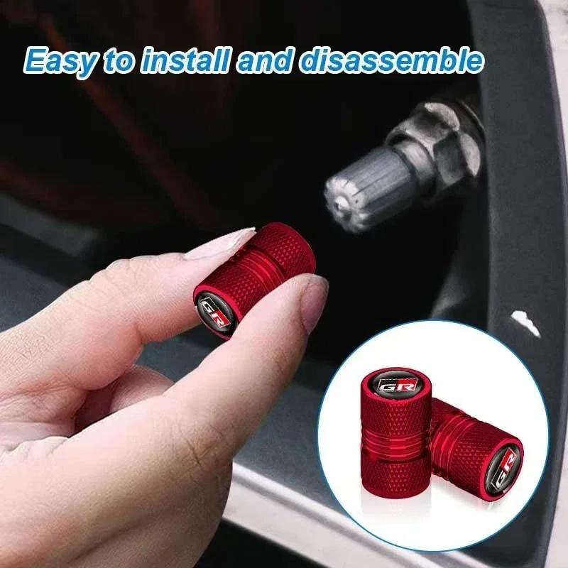 EINM2 4Pcs Car Valve Caps For Toyota GR Sport Rav4 Yaris Camry Avensis Auris Sequoia C-hr Wheel Tires Air Tyre Stem Protective Covers