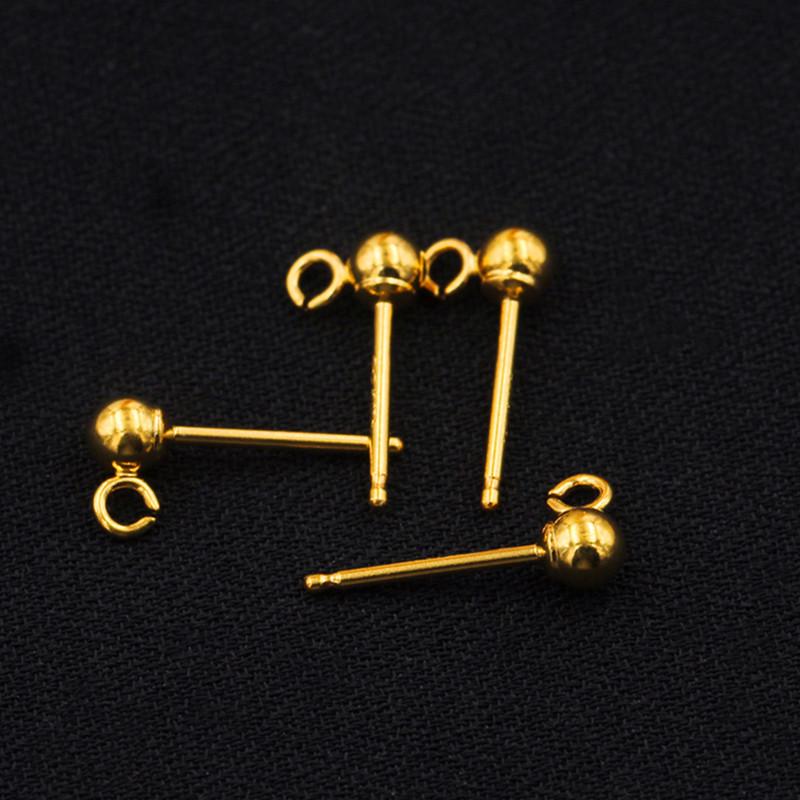 14K Gold Filled Round Bead Ear Pins: Ball Stud Earrings with Ring for DIY Jewelry Accessories.