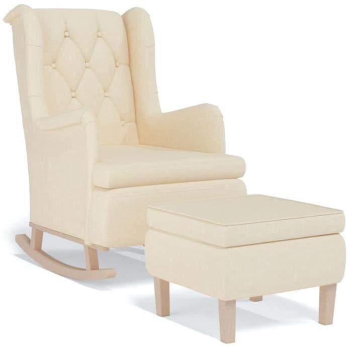 VidaXL Fauteuil avec pieds à bascule et tabouret Crème Tissu 3121281