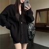 Women's Korean Knitted Cardigan Autumn Winter Solid Color V-neck Cloth Pocket Sweater Loose Office Lady Daliy Tops