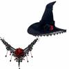 2/3pcs Lace Gothic Witch Hat with Tulle Veil & Rose Necklace - Women's Halloween Party Costume Accessory Fabric