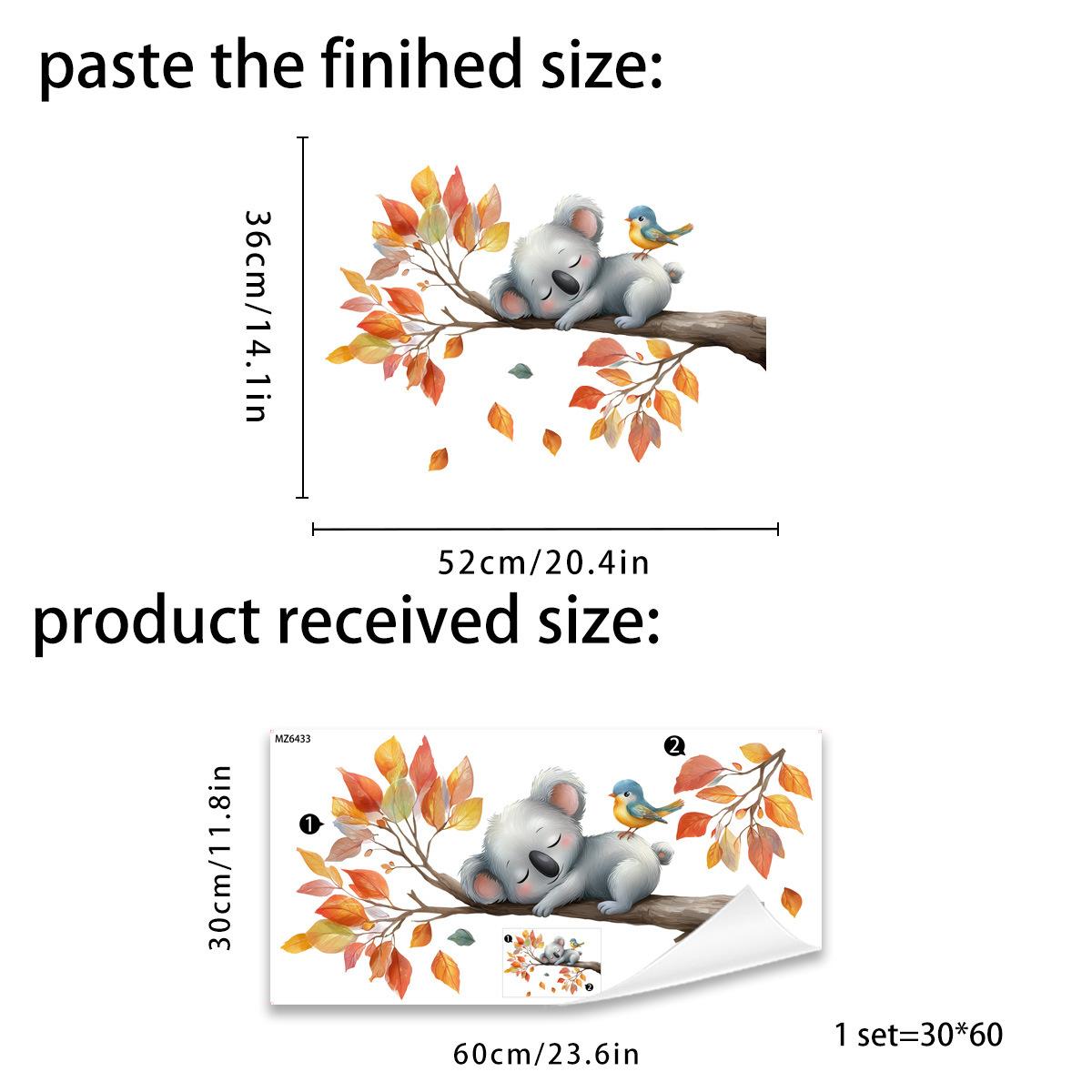 

Cute Bird and Koala Self Adhesive Wall Sticker for Bedroom Living Room Study Rental Home Background Decor 30x60cm разноцветный