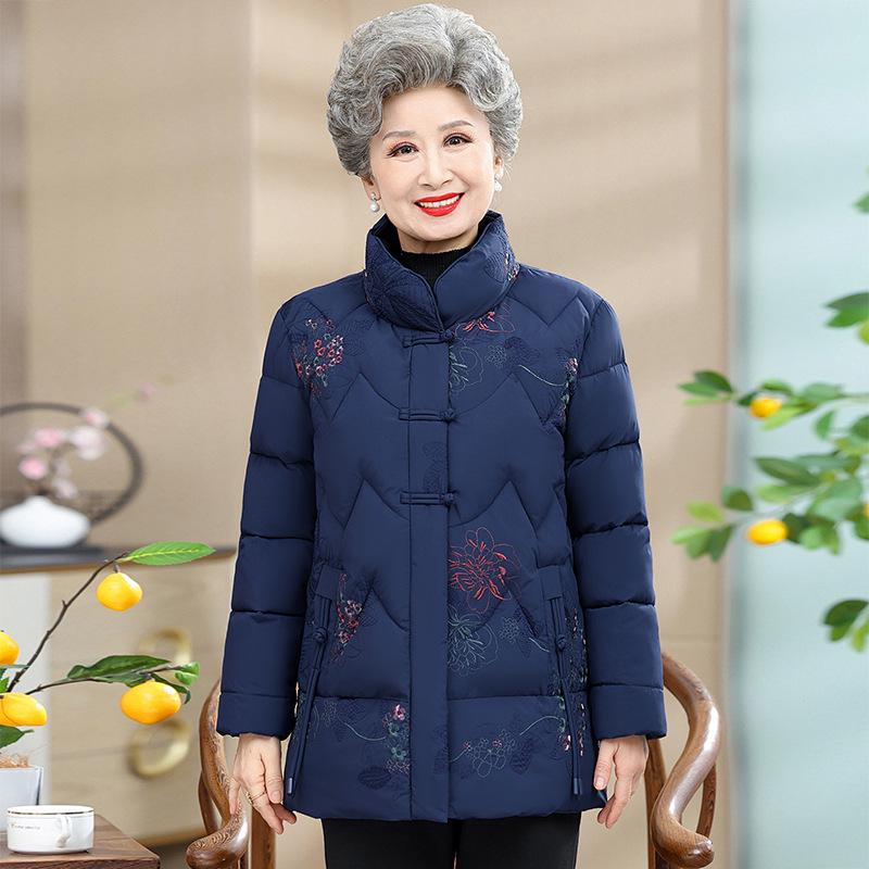 

Winter Warm Cotton Coat for Middle-Aged and Elderly Women - Mid-Length Grandma Style Jacket 3XL (120-135 jin) темно-синього кольору