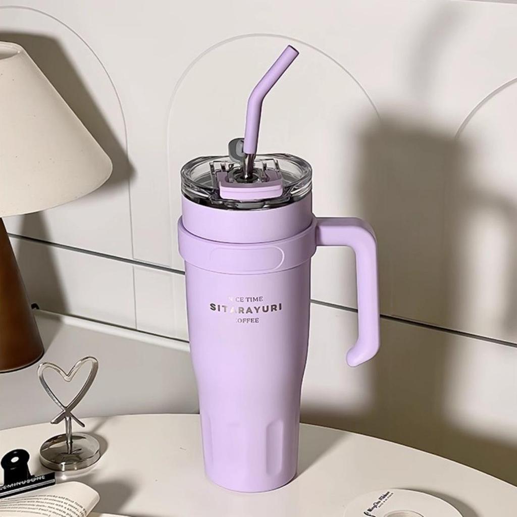 Stylish Large Capacity Stainless Steel Thermos Cup with Handle for Couples