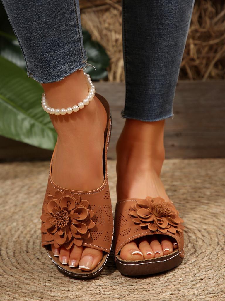 Fashion Claquettes Femmes Large Size Women's Shoes 2025 New Spring/summer New Flower Open Toe Slippers Sandals Sommer Outfits Damen