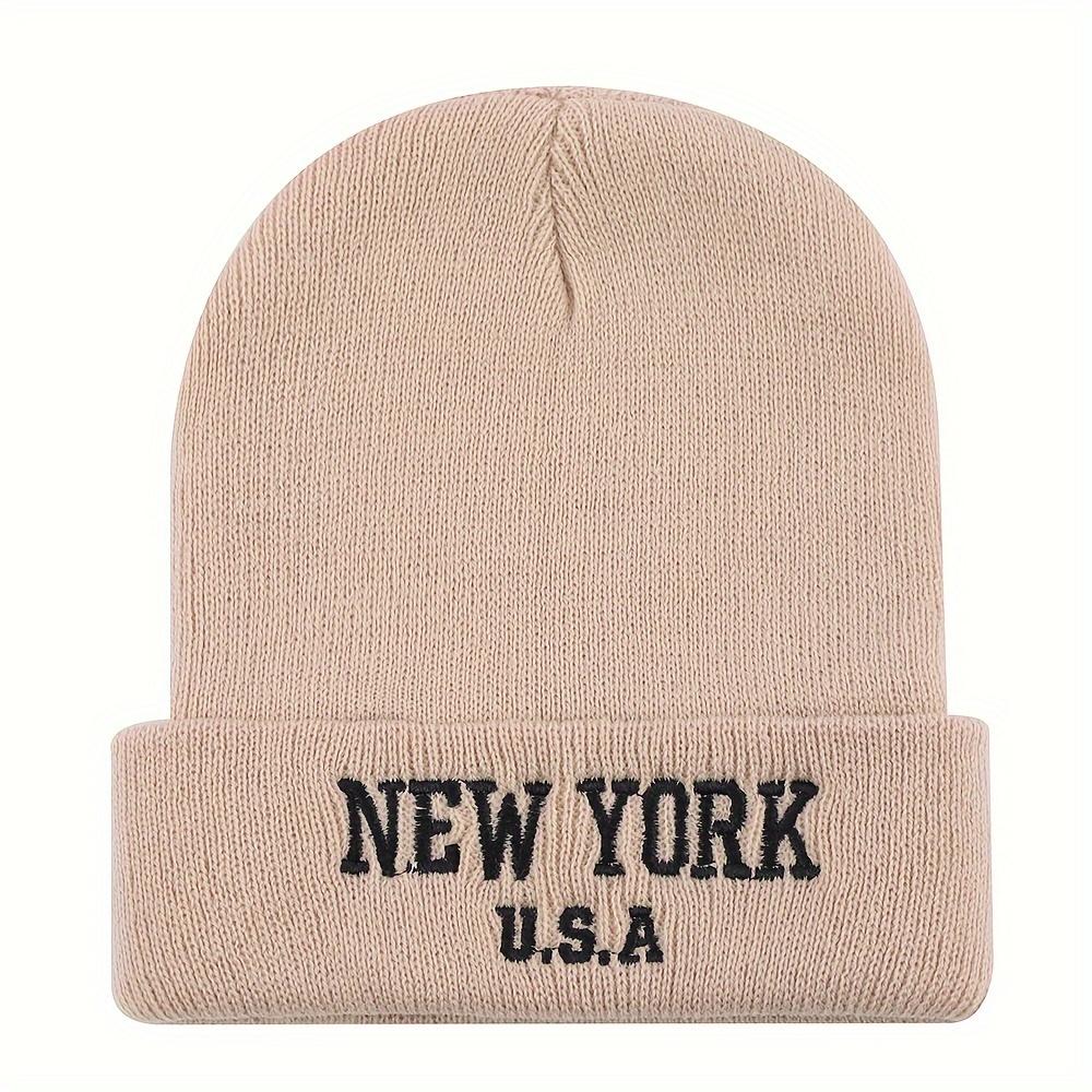 Unisex New York Embroidered Beanie - Acrylic Knit Hat For Fall/Winter, Lightweight Stretch Cap For Urban Style, Machine Washable