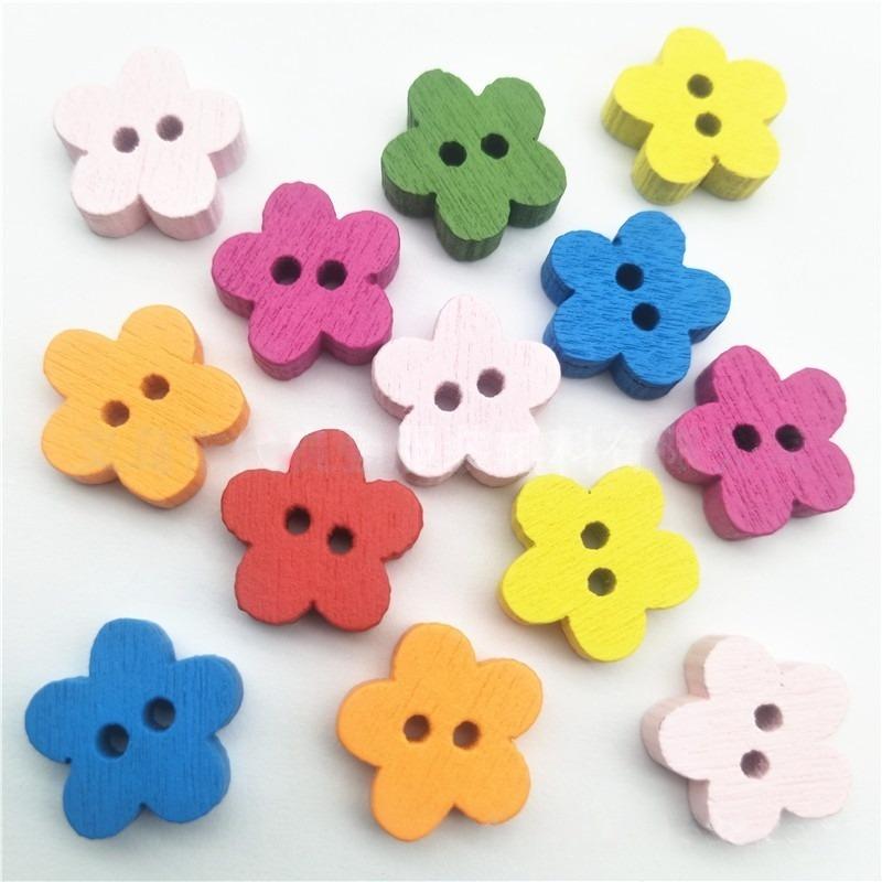 100PC Wood Sewing Buttons, Flower Buttons with 2 Holes Buttons for Sewing DIY Craft Decorative