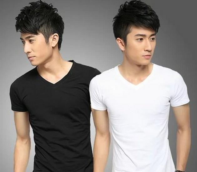 Men's Korean Style Slim Fit Short Sleeve T-shirt in Pure White for Couples