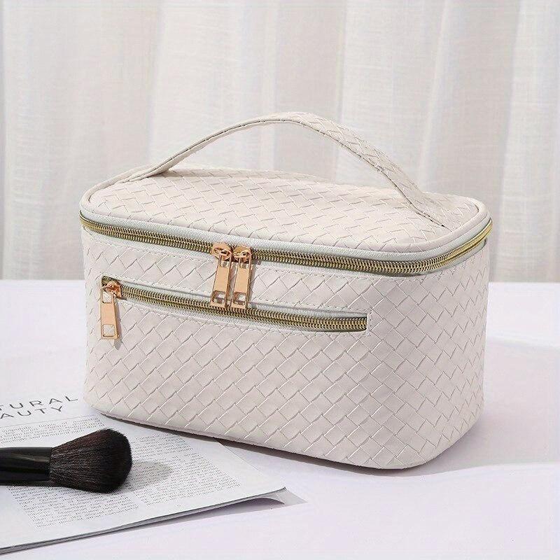 Large Capacity Travel Cosmetics Bag with PU Leather, Portable Makeup Organizer Case