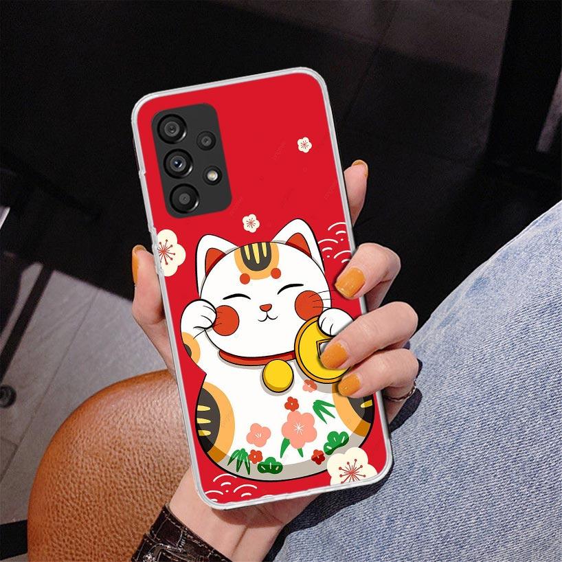 Lucky Cat Maneki Neko Japanese Phnoe Case for Samsung Galaxy A17 A37 A57 A16 A26 A36 A56 A15 A14 A13 A55 A54 A53 A35 A34 A33 A25