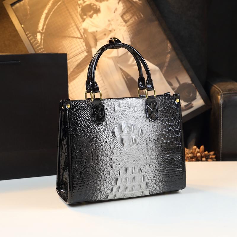 Sacs à main de luxe en cuir véritable pour femmes, motif crocodile, sac à bandoulière élégant et portable pour dame/maman, 2023