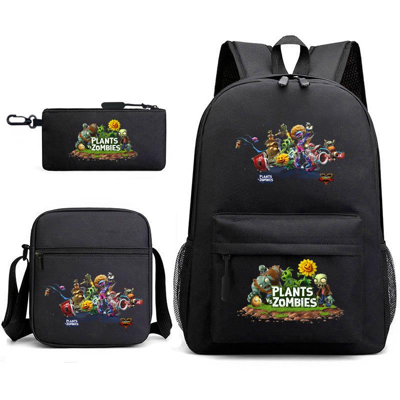 Large Capacity Schoolbag with Shoulder Strap; Student Three-piece Pencil Case Set