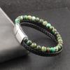 Men Bracelet Rope Stainless Steel Magnetic Natural Stone Leather Beaded Braclet Volcanic Stone bracelet bangles Chain Gift
