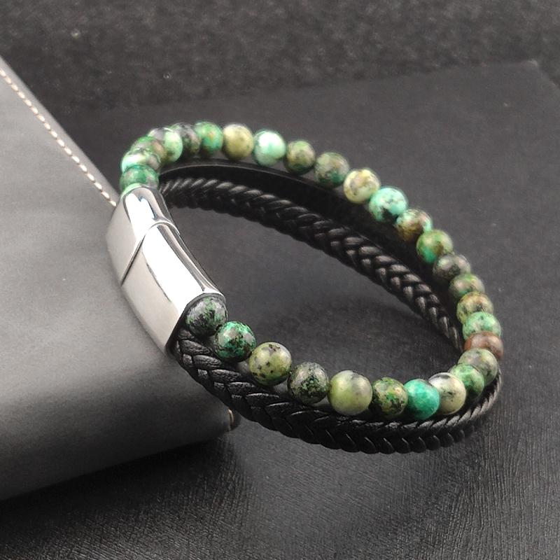 Men Bracelet Rope Stainless Steel Magnetic Natural Stone Leather Beaded Braclet Volcanic Stone bracelet bangles Chain Gift