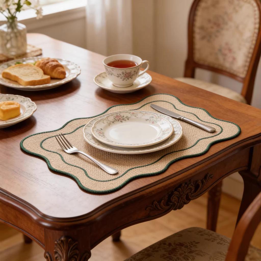 Rechthoekige Jute Geborduurde Placemat Vintage Hitte Tafel voor Eetkamer