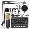 P99 Sound Card with Dynamic Microphone, BM800 Condenser Mic, V8 Mobile Support, and Boom Arm Stand.