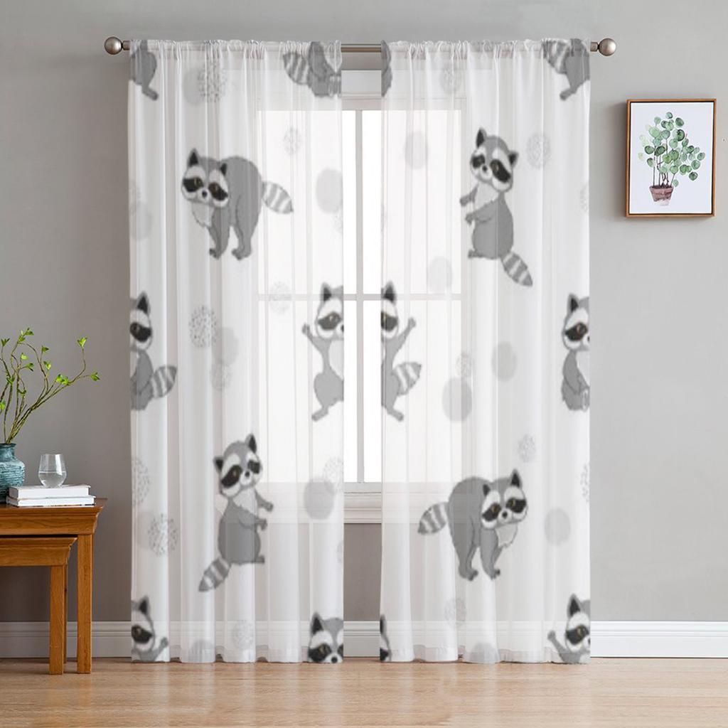 Niedliche Waschbären-Vorhänge für Wohnzimmer, moderne Voile-Tüll-Fenstervorhänge für Schlafzimmer, Küchenvorhänge