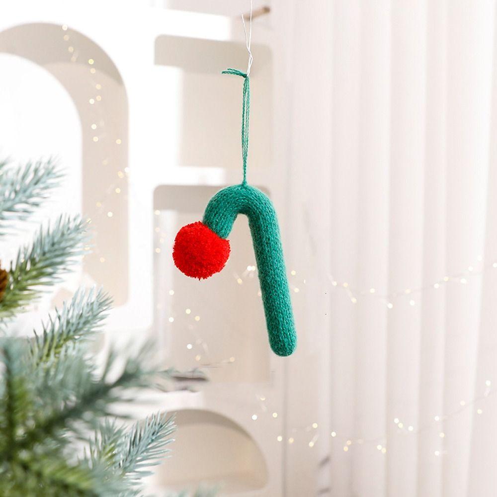Knitted Hanging Candy Cane Ornaments Cartoon Christmas Walking Stick Candy Holiday Festival Decor