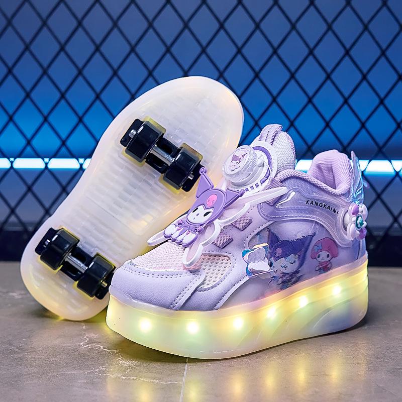 Kuromi Girl's Luminous Roller Shoes & Eight-Wheel Skates
