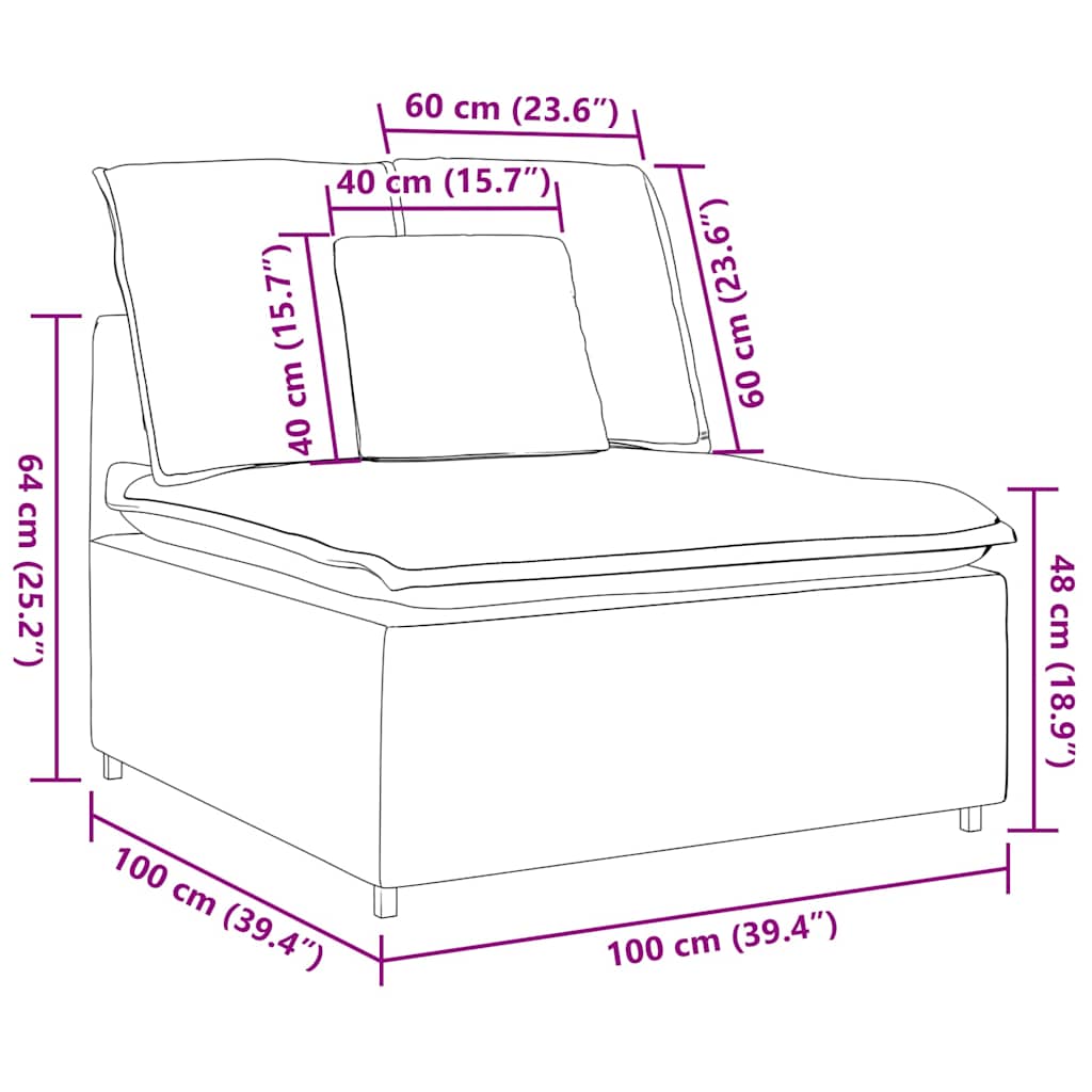 Modular Sofa Center Module with Cushions Blue 100 Cm