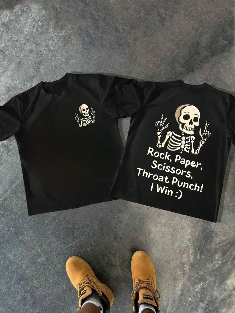 

220g 1Pcs Mens 100 Percent Cotton Double Sided Digital Printed Casual Comfortable T Shirt Skeleton Humor Tee 5XL різнокольоровий