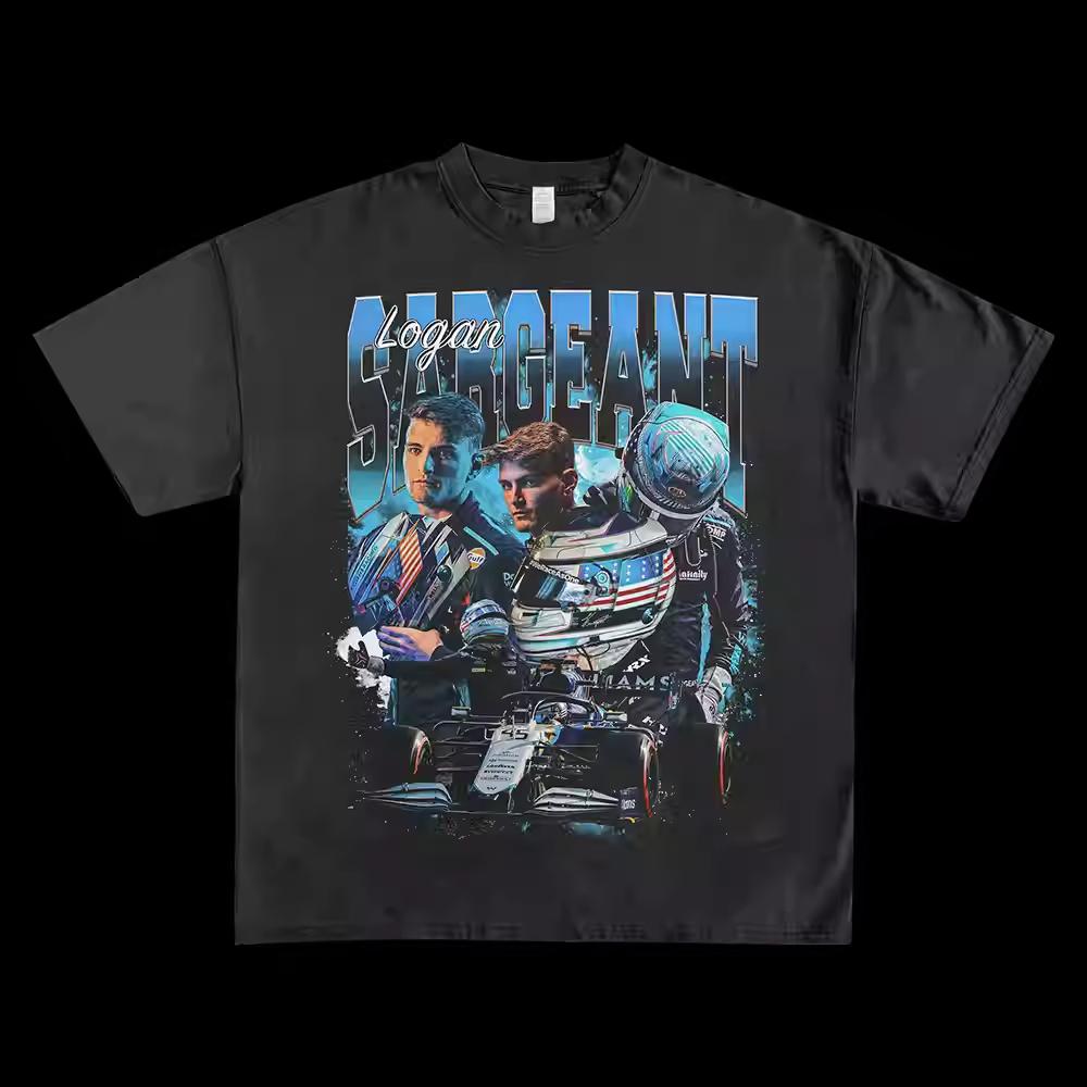 Racer Logan Sargent F1 American Reversible Printed Crew Neck Cotton Short Sleeve Men's and Women's T-shirt Streetwear