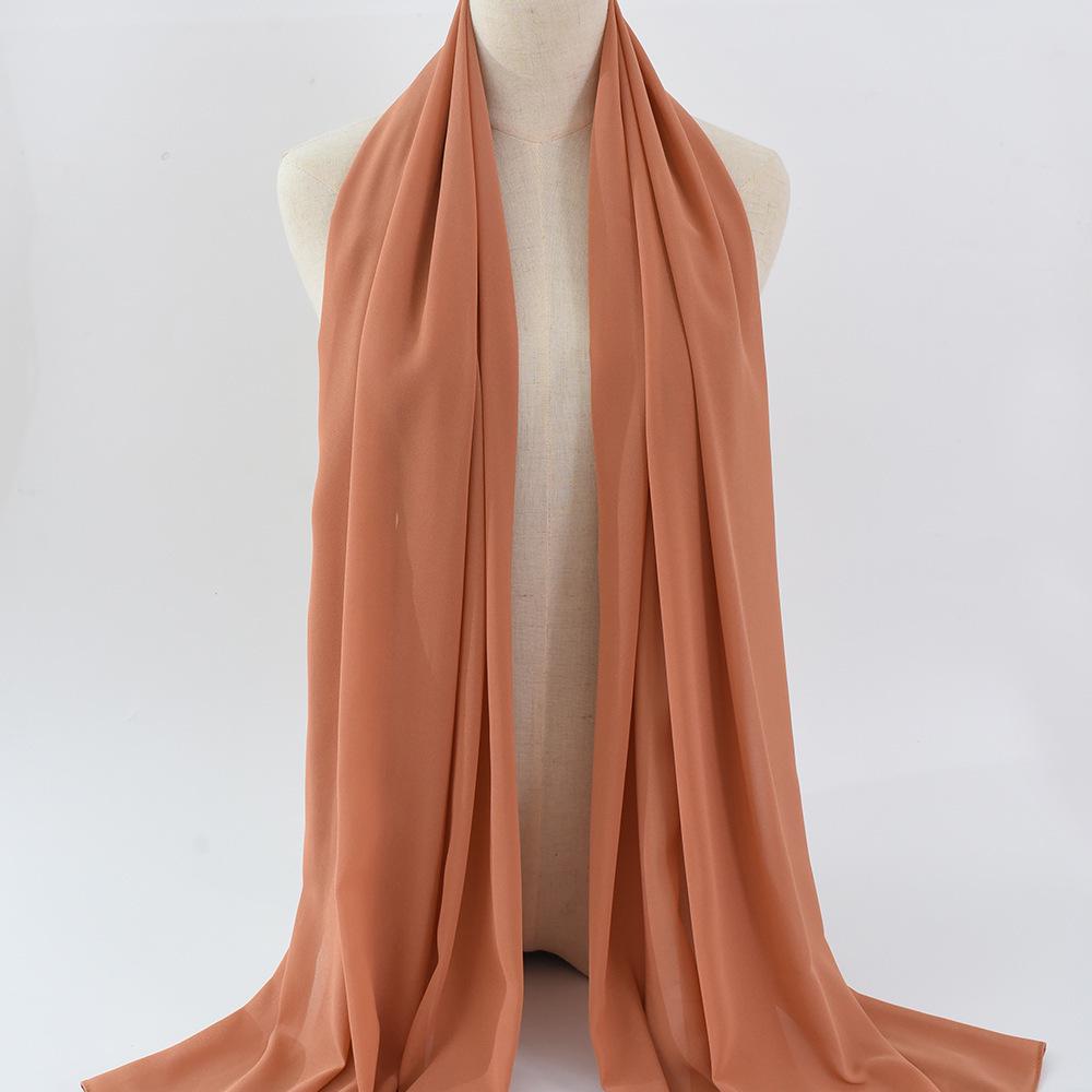 Damen einfarbiger Perlen-Chiffon-Bubbleschal, langer Seiden-Kopfschal, 70x180cm, nahöstlicher Stil