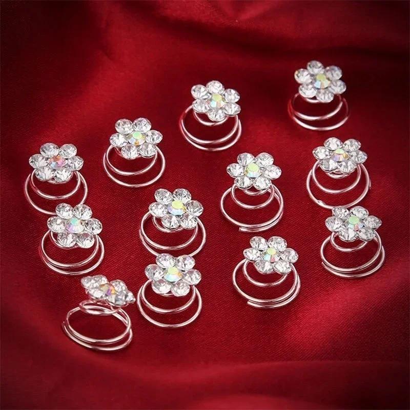 12 PCS Crystal Rhinestone Flower Bridal Wedding Hair Pins Hairgrip Accessories Hairdresser Head Hair Braid