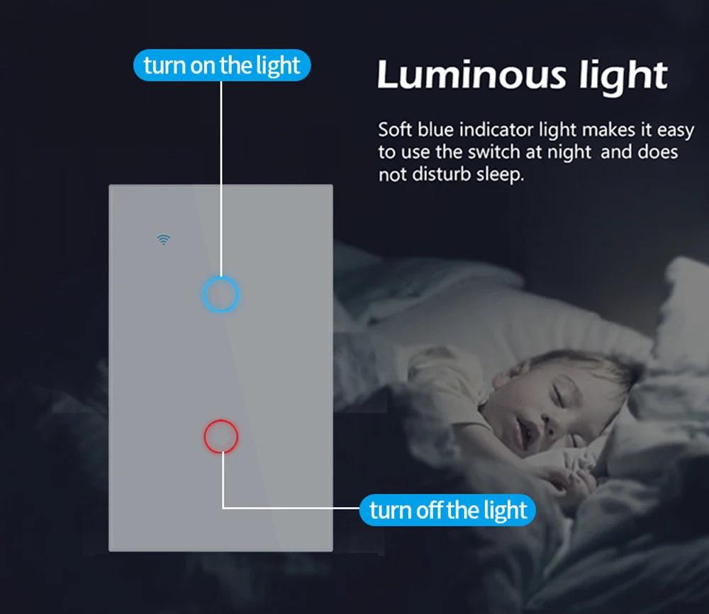 Tuya WiFi Smart Light Switch with Wall Touch, Compatible with Alexa and Google Assistant.