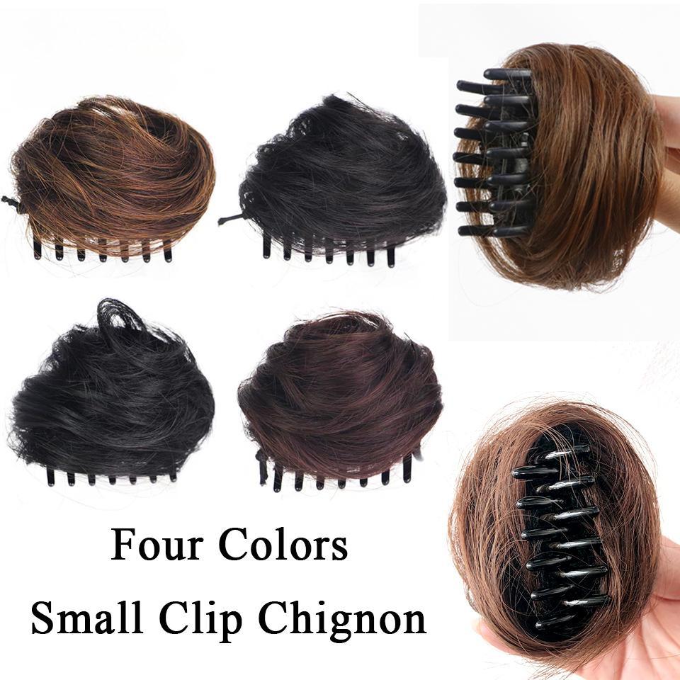 Synthetic Straight Elastic Rubber Band Hair Buns Women's Donut Chignon Black Brown Updo Claw Clip In Hair Extensions KTB